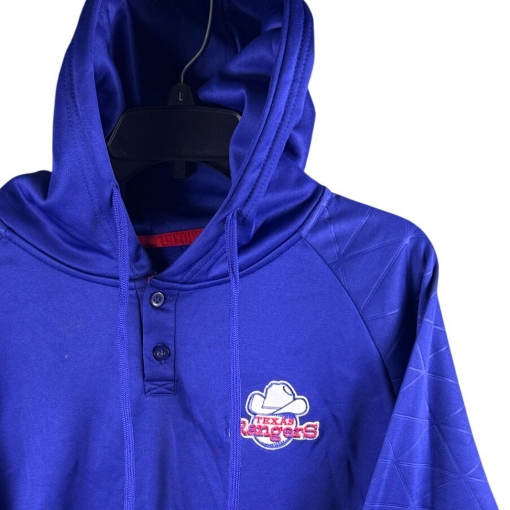 True Fan Texas Rangers MLB Hoodie Mens Large Blue Henley Pullover Sweatshirt